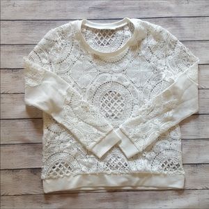 Piperlime White Lace Crochet Pullover Sweater Medium